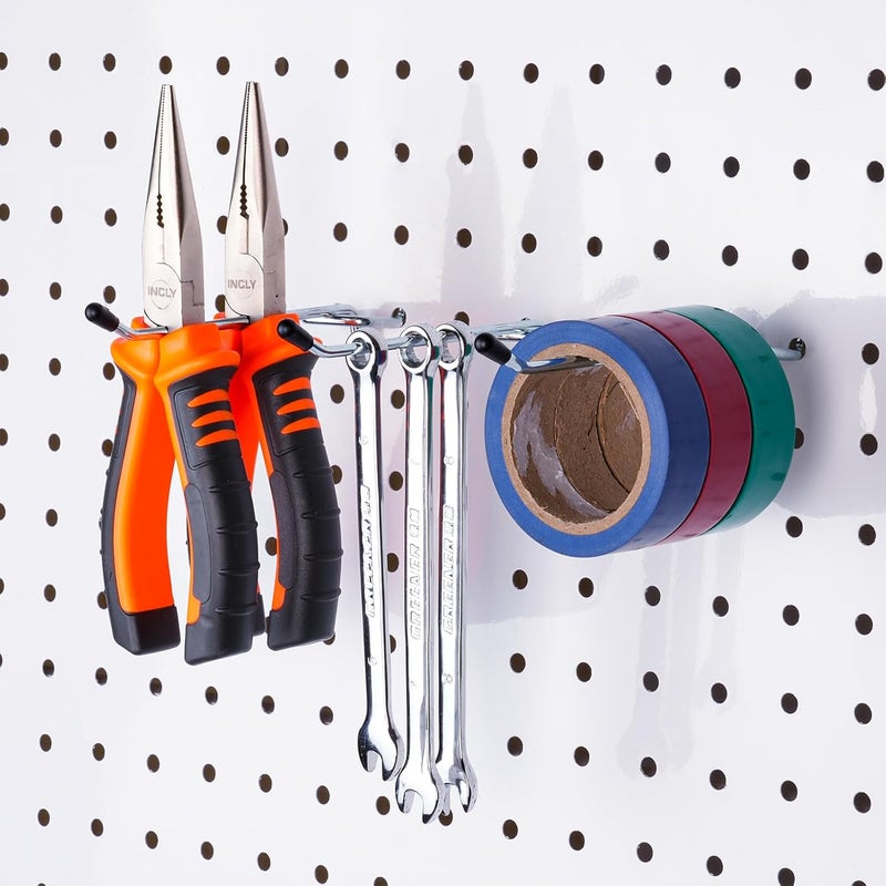 INCLY 50 Pack Pegboard Hooks, 4 Inch Metal Peg Board Hooks Accessories, Peg Board Tool Hangers Fit for 1/8“ and 1/4" Pegboard Hanging Tools for Garage, Craft Room, Kitchen, Store - Image 5
